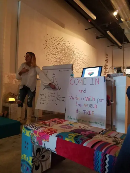 A workshop room with a whiteboard