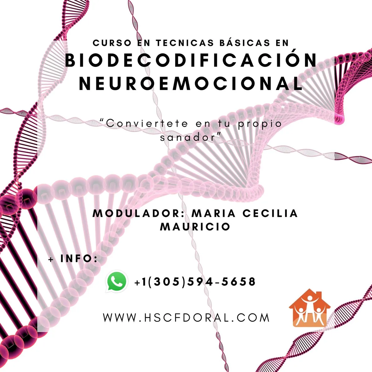 Flyer for a course on neuro-emotional biodecoding techniques with María Cecilia Mauricio